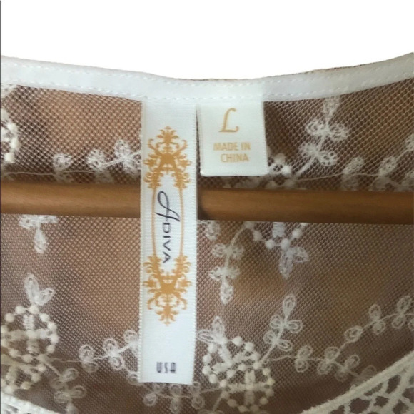 vintage y2k cream Embroidered Lace  Boho top resortwear cover up sheer blouse - Picture 2 of 6